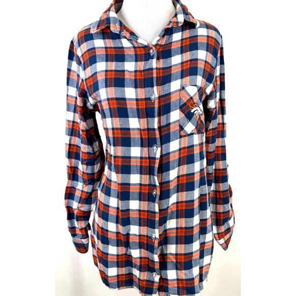 NFL Denver Broncos Football Women's Plaid Button Up Shirt Size Medium - Picture 1 of 7